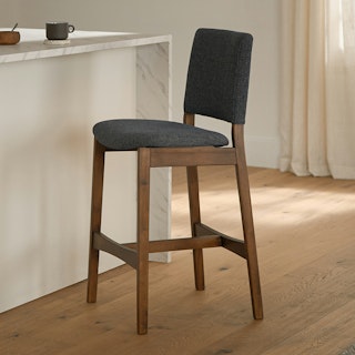 Nosh Counter Stool - Walnut and Denim Blue