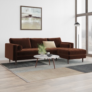 Sven 100" Tufted Velvet Right Sectional - Plush Pacific Brown