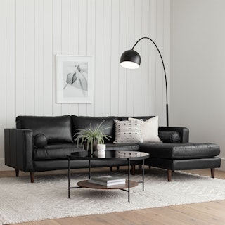 Sven 100" Tufted Leather Right Sectional - Oxford Black
